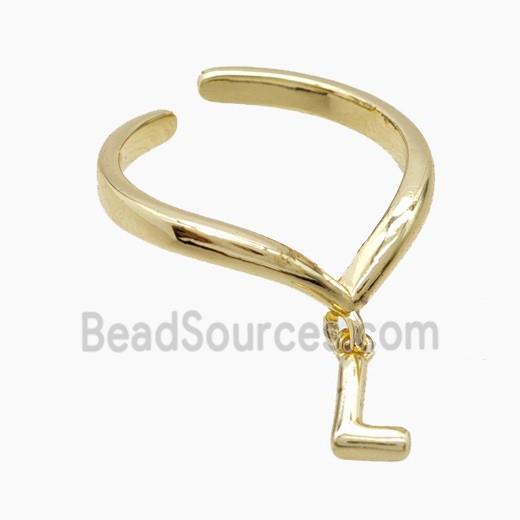 Copper Ring With Letter-L Gold Plated