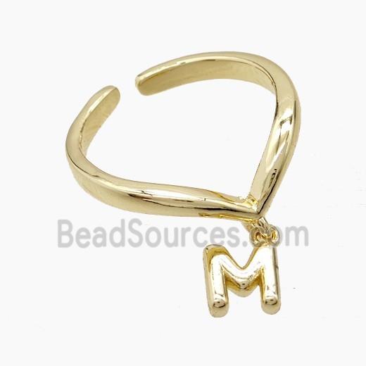 Copper Ring With Letter-M Gold Plated