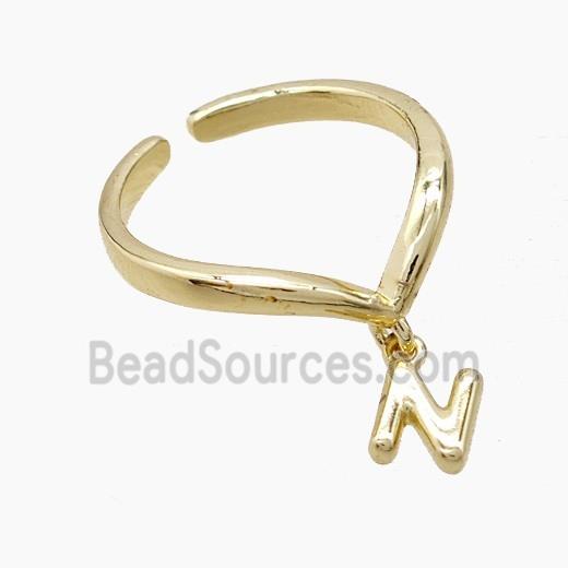 Copper Ring With Letter-N Gold Plated