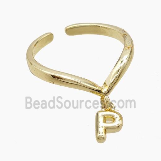 Copper Ring With Letter-P Gold Plated
