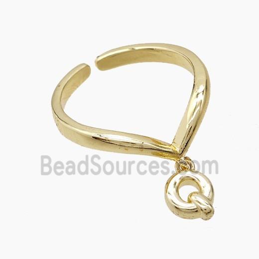 Copper Ring With Letter-Q Gold Plated