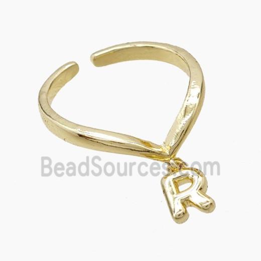 Copper Ring With Letter-R Gold Plated