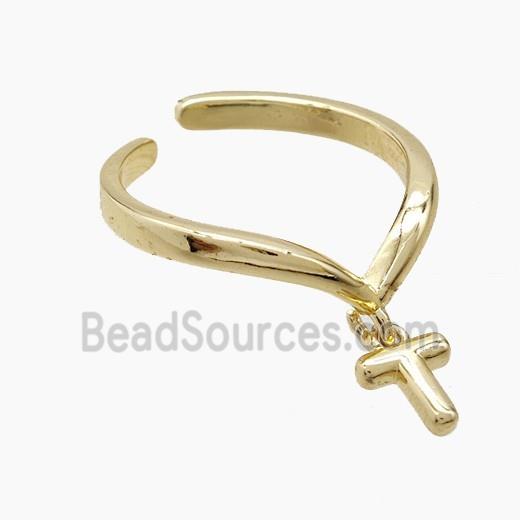 Copper Ring With Letter-T Gold Plated