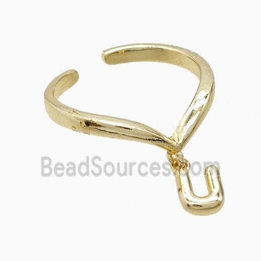 Copper Ring With Letter-U Gold Plated
