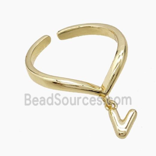 Copper Ring With Letter-V Gold Plated