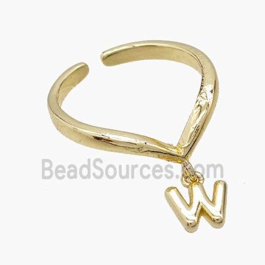Copper Ring With Letter-W Gold Plated