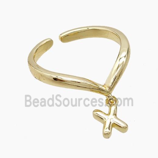 Copper Ring With Letter-X Gold Plated