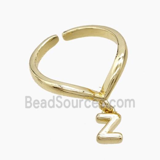 Copper Ring With Letter-Z Gold Plated