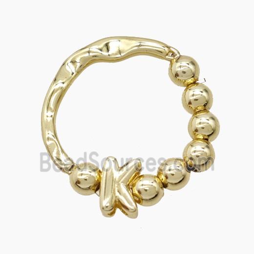 Copper Ring With Letter-K Gold Plated