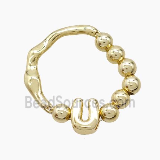 Copper Ring With Letter-U Gold Plated