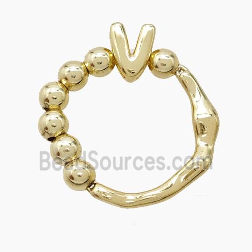 Copper Ring With Letter-V Gold Plated