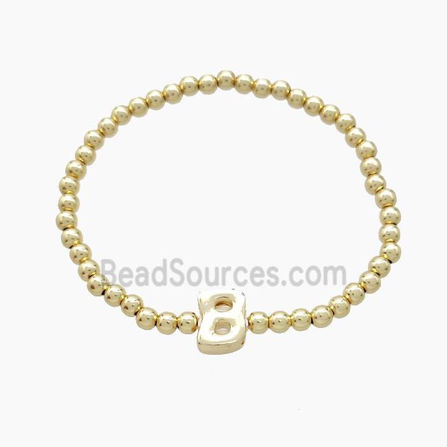 Copper Bracelet With Letter-B Stretchy Gold Plated