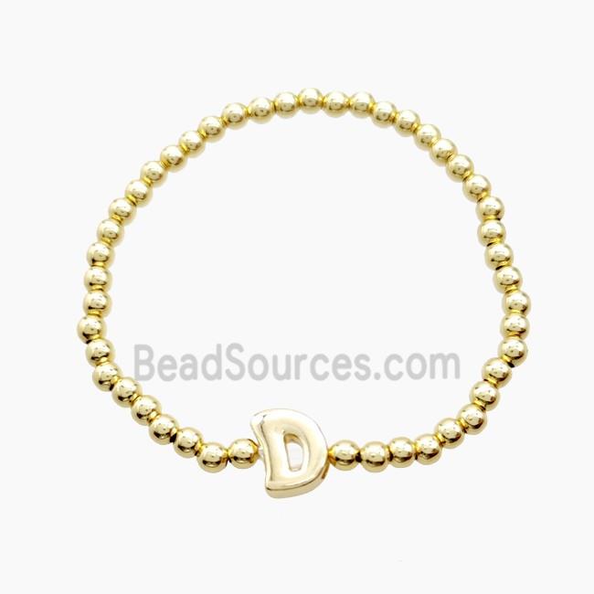 Copper Bracelet With Letter-D Stretchy Gold Plated