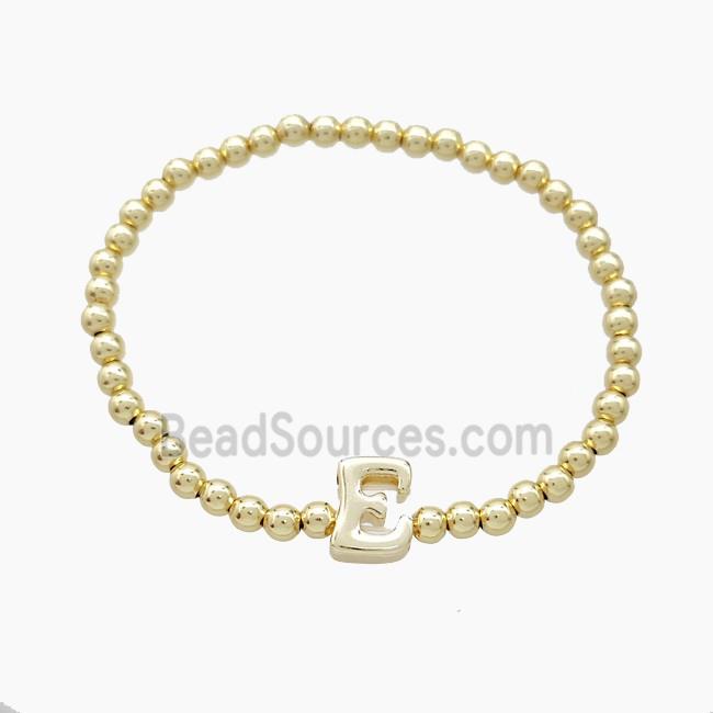Copper Bracelet With Letter-E Stretchy Gold Plated