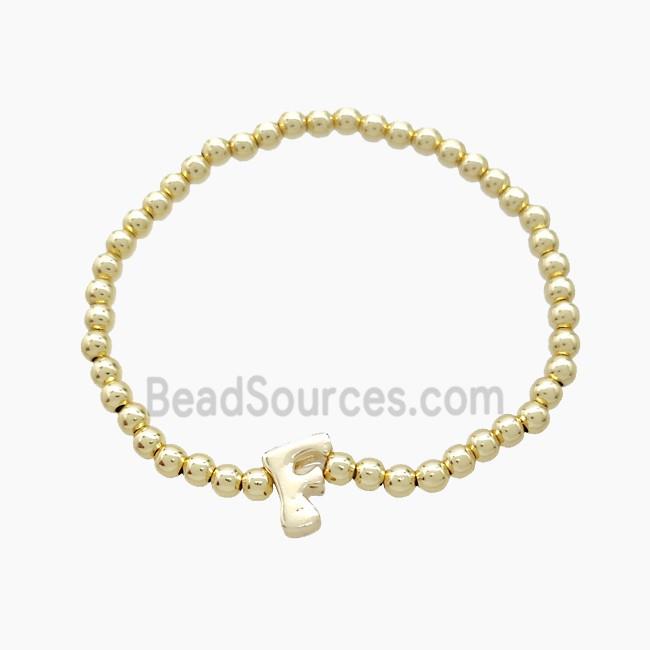 Copper Bracelet With Letter-F Stretchy Gold Plated