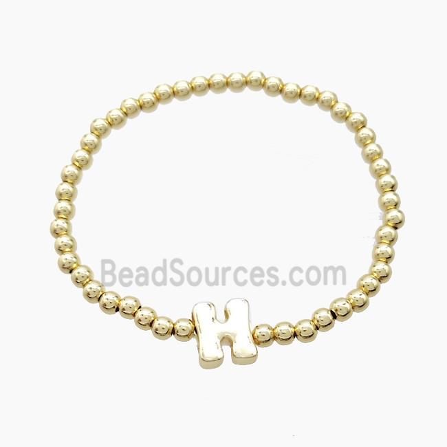 Copper Bracelet With Letter-H Stretchy Gold Plated
