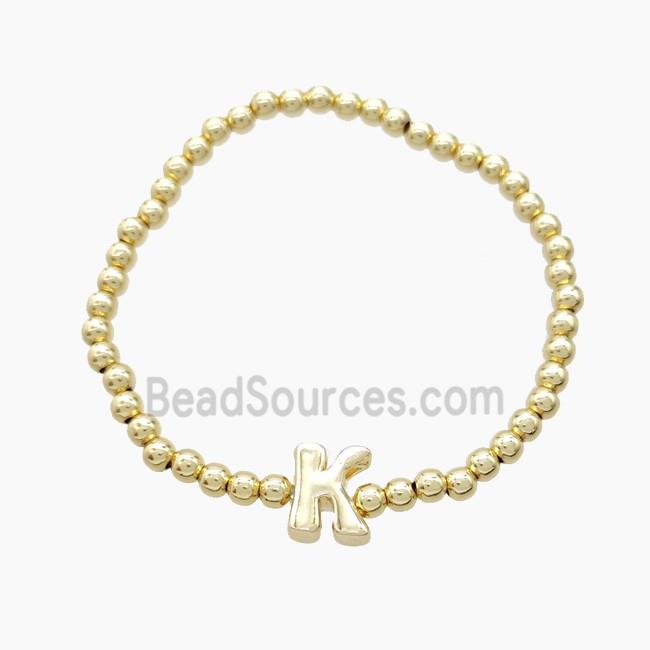 Copper Bracelet With Letter-K Stretchy Gold Plated