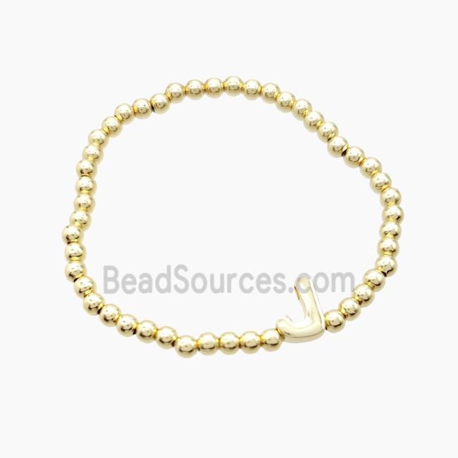 Copper Bracelet With Letter-L Stretchy Gold Plated