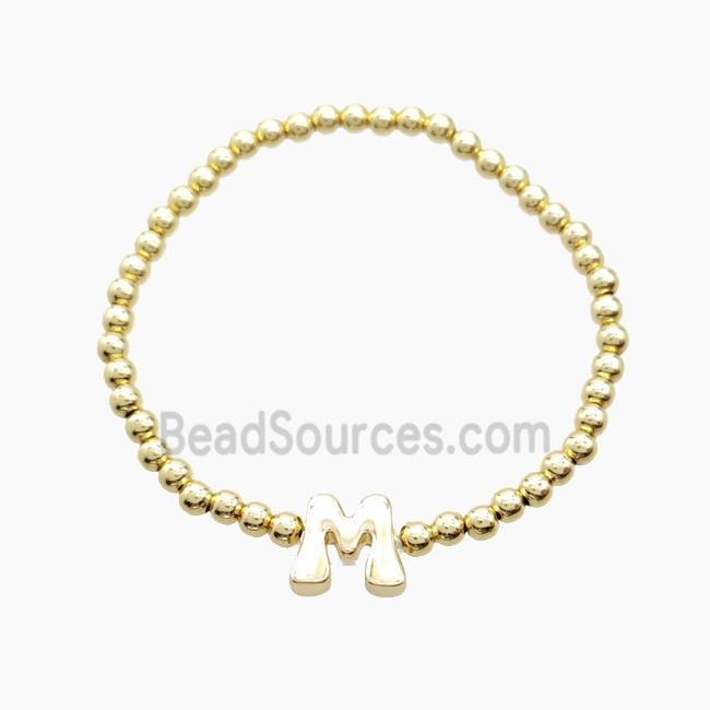Copper Bracelet With Letter-M Stretchy Gold Plated