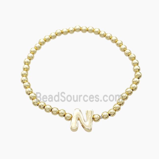 Copper Bracelet With Letter-N Stretchy Gold Plated