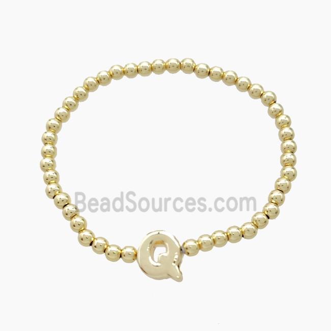 Copper Bracelet With Letter-Q Stretchy Gold Plated
