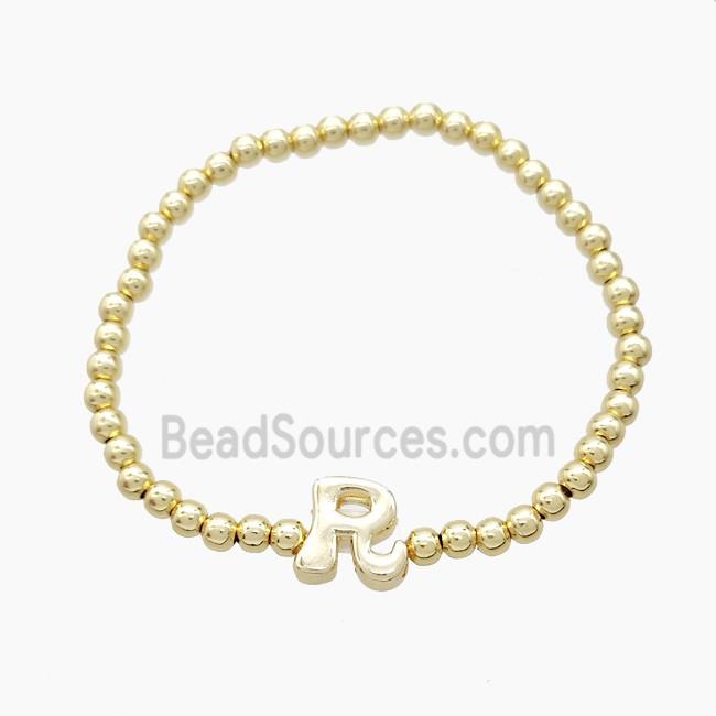 Copper Bracelet With Letter-R Stretchy Gold Plated