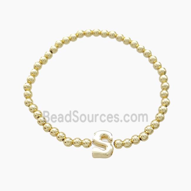 Copper Bracelet With Letter-S Stretchy Gold Plated