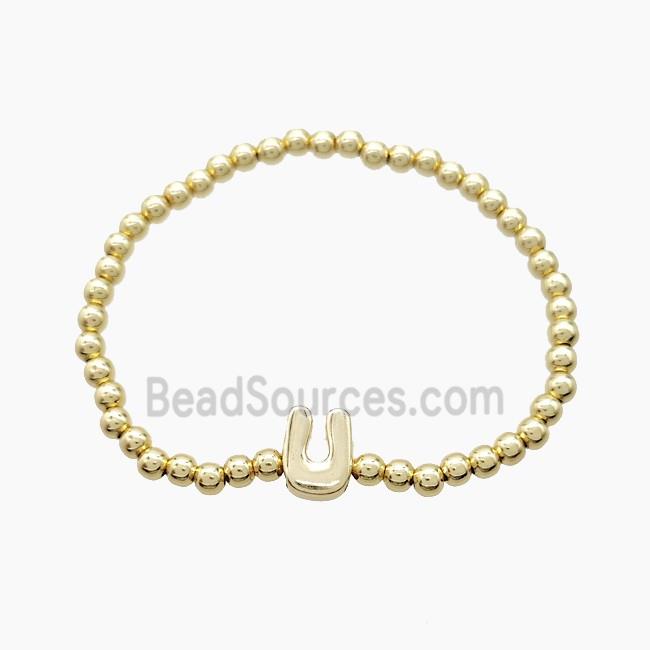 Copper Bracelet With Letter-U Stretchy Gold Plated