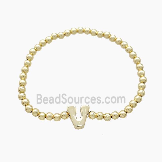 Copper Bracelet With Letter-V Stretchy Gold Plated