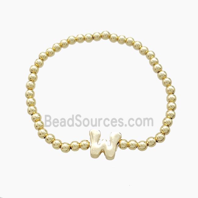 Copper Bracelet With Letter-W Stretchy Gold Plated