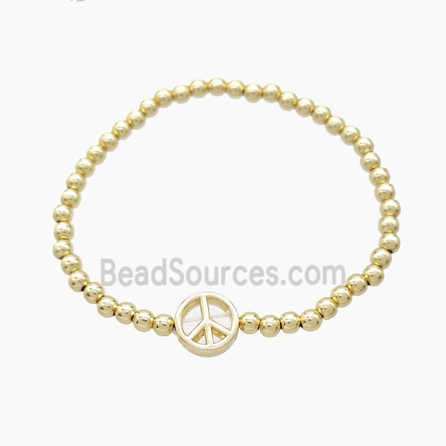 Copper Bracelet With Peace Sign Stretchy Gold Plated