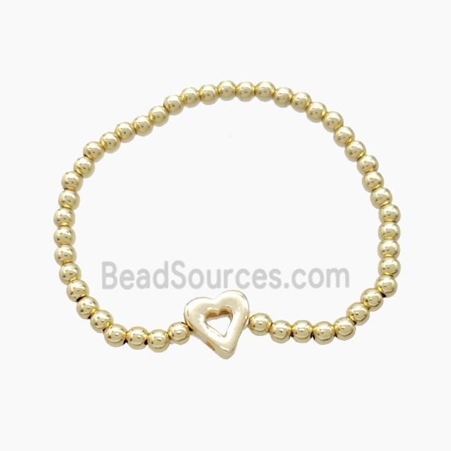 Copper Bracelet With Heart Stretchy Gold Plated