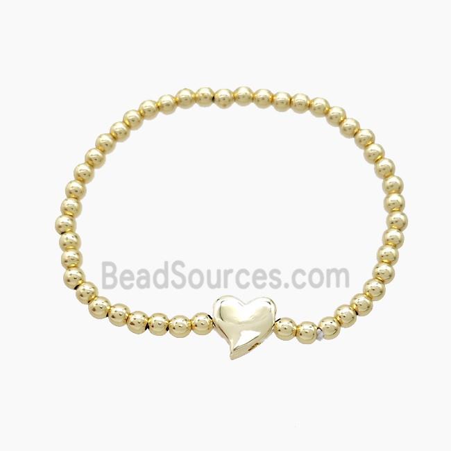 Copper Bracelet With Heart Stretchy Gold Plated