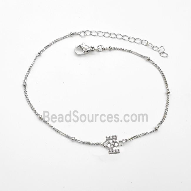 Copper Bracelet With Letter-Z Pave Zirconia Platinum Plated