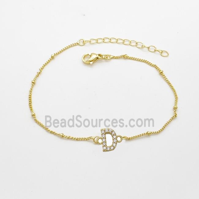 Copper Bracelet With Letter-D Pave Zirconia Gold Plated