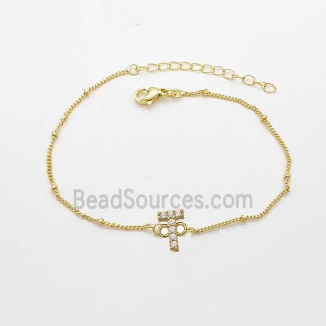 Copper Bracelet With Letter-TPave Zirconia Gold Plated