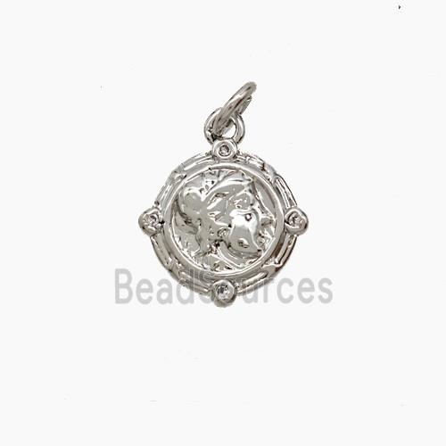 Copper Human Pendant Pave Zirconia Platinum Plated
