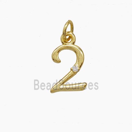 Copper Number-2 Pendant Pave Zirconia Gold Plated