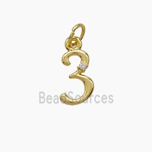 Copper Number-3 Pendant Pave Zirconia Gold Plated