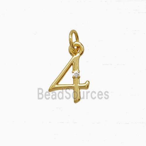 Copper Number-4 Pendant Pave Zirconia Gold Plated