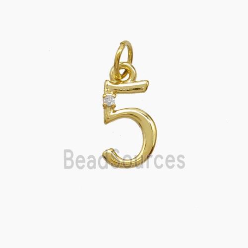 Copper Number-5 Pendant Pave Zirconia Gold Plated