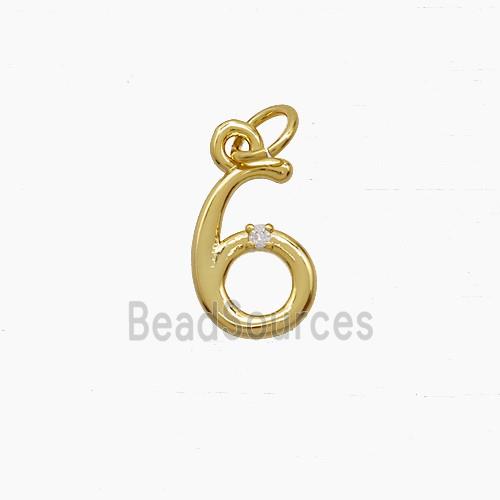 Copper Number-6 Pendant Pave Zirconia Gold Plated