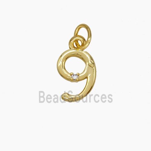 Copper Number-9 Pendant Pave Zirconia Gold Plated