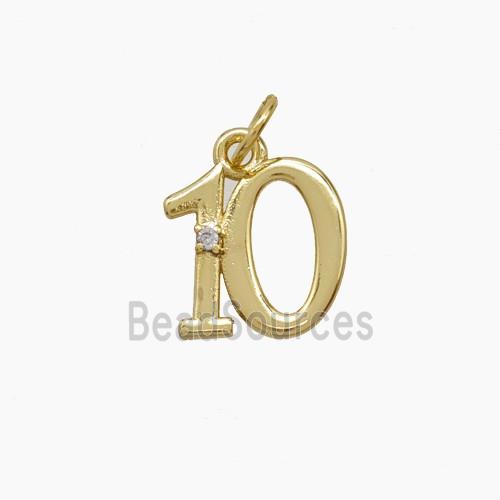 Copper Number-10 Pendant Pave Zirconia Gold Plated