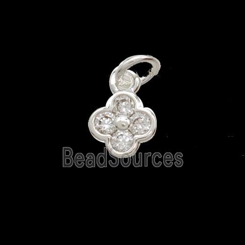 Copper Clover Pendant Pave Zirconia Shiny Silver