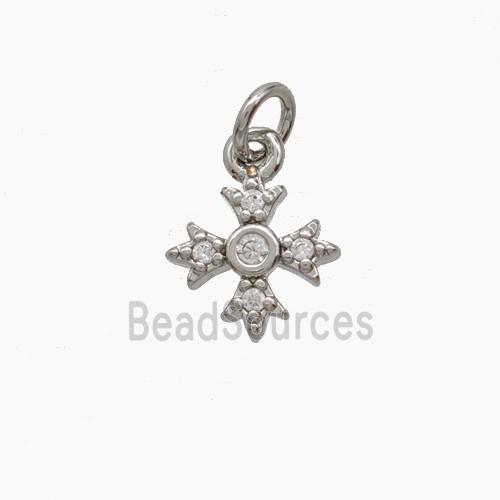 Copper Cross Pendant Pave Zirconia Platinum Plated