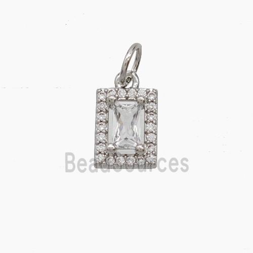 Copper Rectangle Pendant Pave Zirconia Crystal Glass Platinum Plated