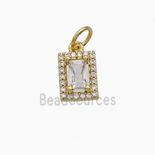 Copper Rectangle Pendant Pave Zirconia Crystal Glass Gold Plated