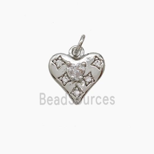 Copper Heart Pendant Pave Zirconia Platinum Plated