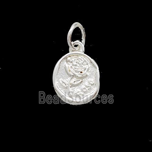 Copper Rose Flower Pendant Shiny Silver